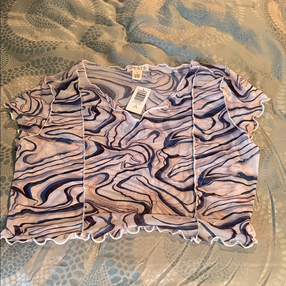 Torrid Sheer Blue and White Swirl Women's Top